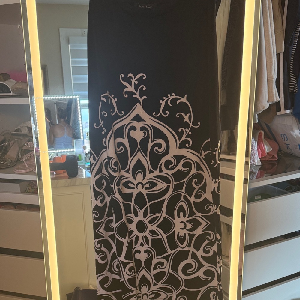 White Hoyse| Black Market Black Maxi Skirt with Intricate Pattern